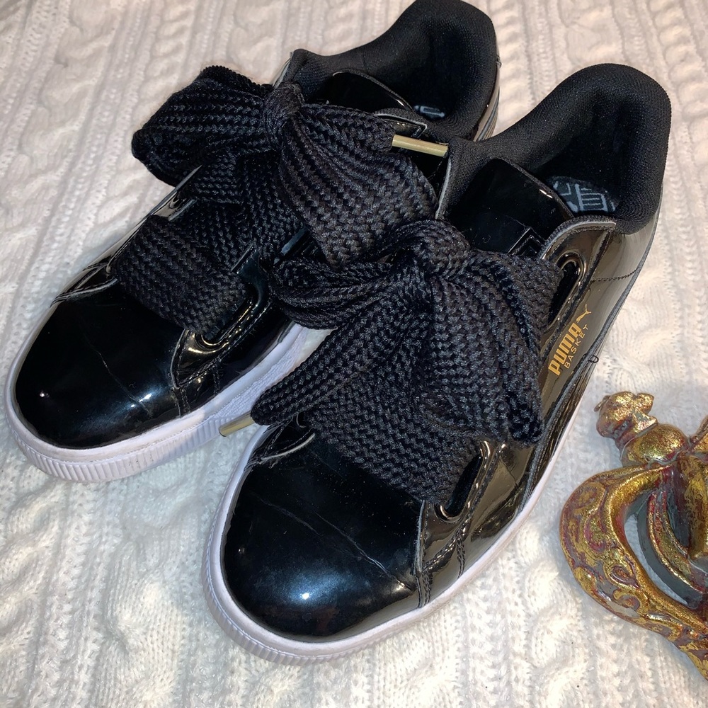 PUMA Basket Black Patent Leather w/Wide Laces